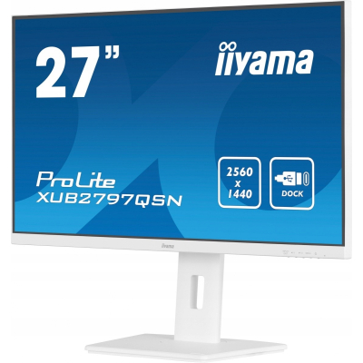 IIYAMA Monitor 27 cali XUB2797QSN-W1 IPS QHD USB-c Dock 65W HDMI WHITE
