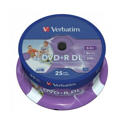 Verbatim DVD+R DL Double Layer Wide Inkjet Printable 8.5GB 8x 25-pack 12cm
