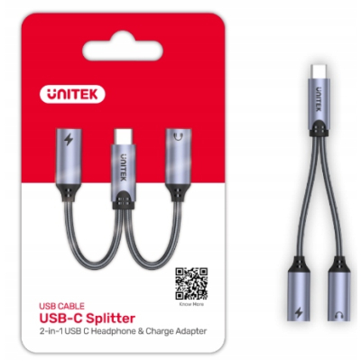 Unitek Adapter USB-C na 2 x port USB-C audio i 18W