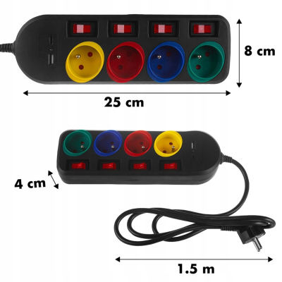 Maclean Listwa zasilająca 4 gniazda + USB A / C z włącznikami 1.5m MCE508 B