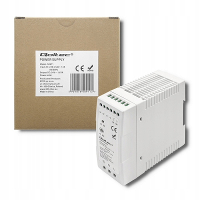 Qoltec Zasilacz na szynę DIN 40W 24V 1.67A Biały Slim