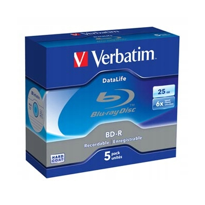 Verbatim BD-R, Datalife, 25GB, jewel box, 43836, 6x, 5-pack
