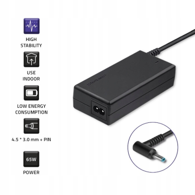Qoltec Zasilacz do HP 65W 19.5V 3.33A 4.5*3.0+pin +kabel 50051