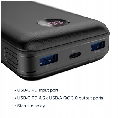 CANYON Powerbank PB-2002 LED 20000 mAh PD 20W QC 3.0 Biały