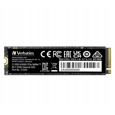 SSD Wewnętrzny Verbatim Vi5000 M.2, 31825, 512GB, czarny, NVMe