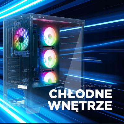 Rampage Hydra V2 Obudowa PC akwarium 4x wentylator ARGB czarna
