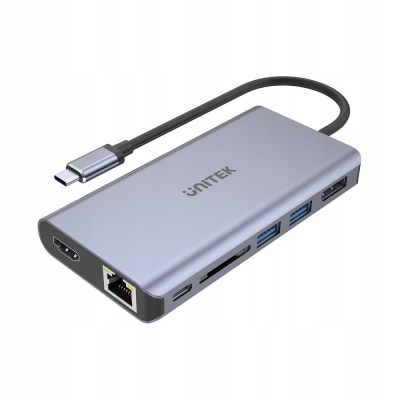 UNITEK HUB D1056A USB-C 2X USB 3.1, HDMI, DP, RJ45, SD