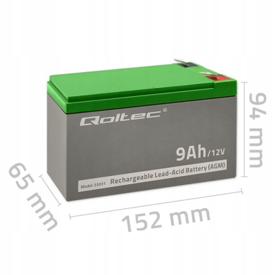Qoltec Akumulator żelowy 12V 9Ah max.90A AGM