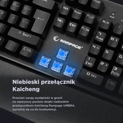 Rampage klawiatura mechaniczna KB-R86 UMBRA Blue Switch Czarna