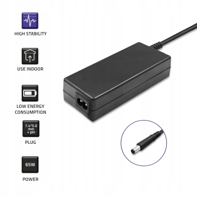 Qoltec Zasilacz do Dell 65W 19.5V 3.34A 7.4*5.0+pin +kabel 51519