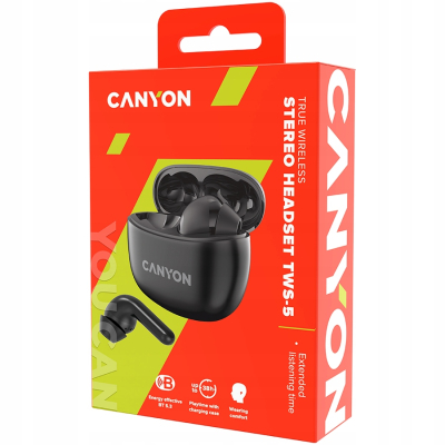 CANYON Słuchawki dokanałowe TWS5 Etui Czarne