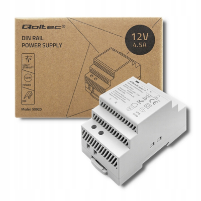 Qoltec Zasilacz na szynę DIN 54W 12V 4.5A Szary