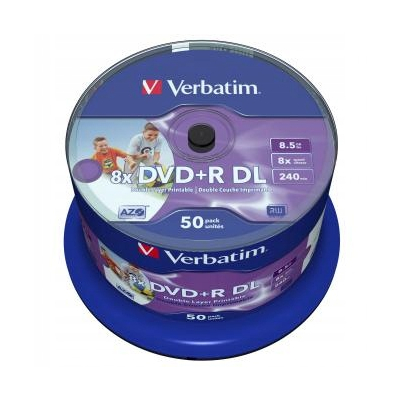 Verbatim DVD+R DL Double Layer Wide Inkjet Printable 8.5GB 8X 50-pack 12cm