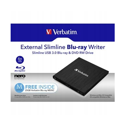 Verbatim Zewnętrzna nagrywarka Blu-Ray, 43890, technologia MDISC (tm)