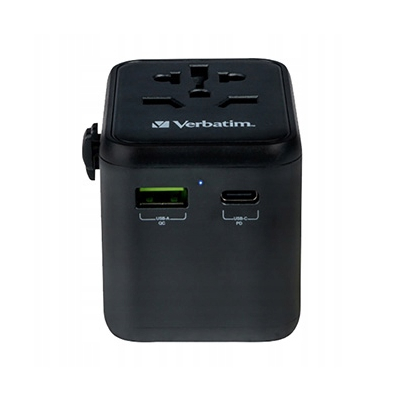 Verbatim, Adapter podróżny World-to-World UTA-02 USB-A, USB-C, czarny, 20 W