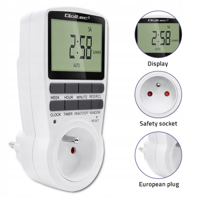 Qoltec Elektroniczny programator czasowy PC0628 3680W 16A LCD 50628