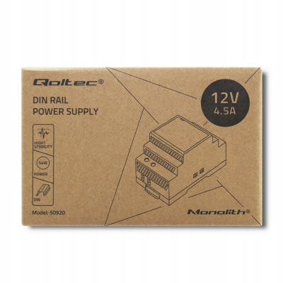 Qoltec Zasilacz na szynę DIN 54W 12V 4.5A Szary
