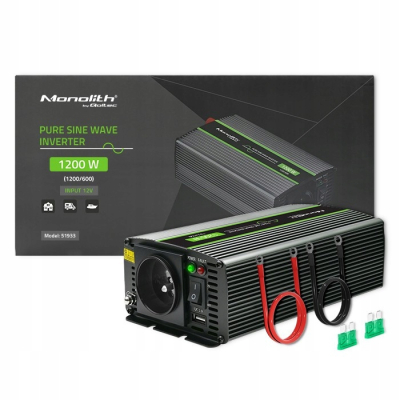 Qoltec Przetwornica napięcia Monolith 600W 1200W 12V na 230V Czysty Sinus