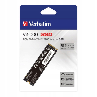 SSD Wewnętrzny Verbatim Vi5000 M.2, 31825, 512GB, czarny, NVMe