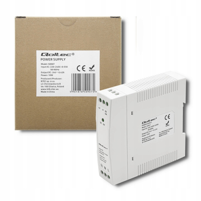 Qoltec Zasilacz na szynę DIN 10W 24V 0.42A Biały Slim
