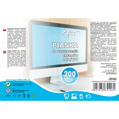 PIANKA CZYSZCZĄCA EKRANY LCD/TFT 200ml AS-09 ART