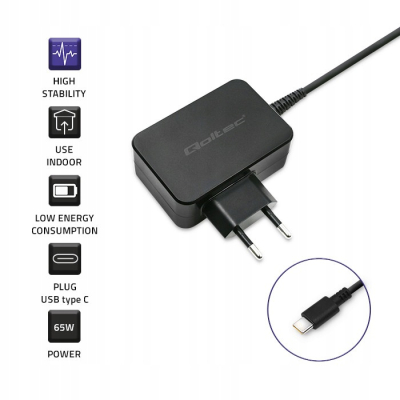 Qoltec Ładowarka sieciowa 65W 5-20V 3-3.25A USB typ C PD Laptop Smartfon
