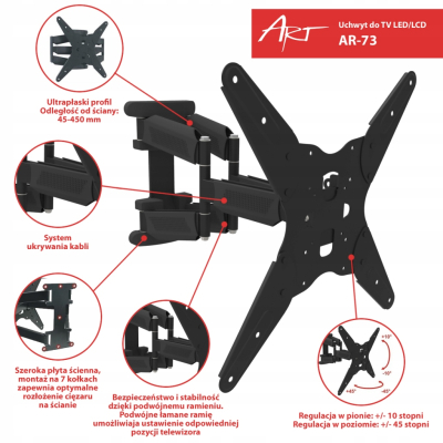 UCHWYT DO TV 19-55 35KG AR-73 ART reg. pion/poziom