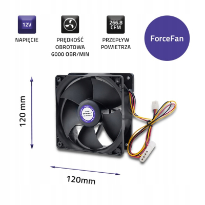 Qoltec Wentylator ForceFan 6000 RPM 120mm 12V 50714
