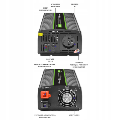 Qoltec Przetwornica napięcia Monolith 1000W 2000W 12V/230V Czysty Sinus