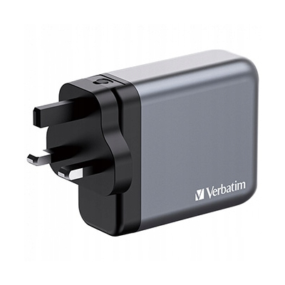 Verbatim Ładowarka GaN USB 3.0 USB C szara, 140 W, wymienne końcówki C,G,A