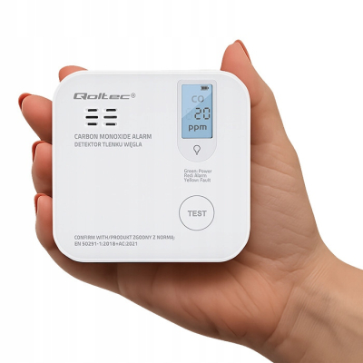 Czujnik czadu Qoltec detektor CO LCD alarm 85dB LED 85dB LED Certyfikowany SKLEP KOZIENICE RADOM