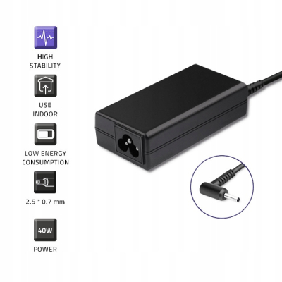 Qoltec Zasilacz do Asus 40W 19V 2.1A 2.5*0.7 +kabel zasilający 51503