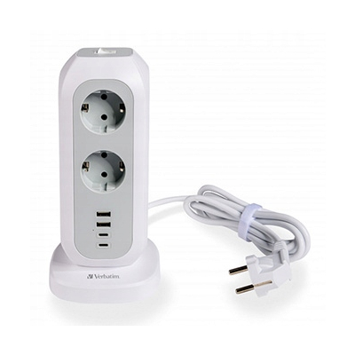 Stacja zasilania Tower Power gniazdo, biała, Verbatim