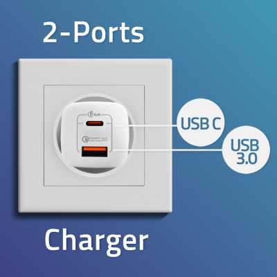 Qoltec Ładowarka 65W GaN ULTRA 5-20V 2.25-3.25A 1xUSB C PD 1xUSB 3.0