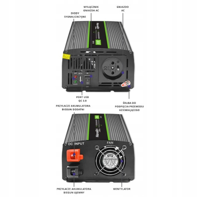 Qoltec Przetwornica napięcia Monolith 1000W 2000W 12V/230V Czysty Sinus