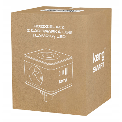 KERG Kostka zasilająca 2-gniazdowa + ładowarka USB-A/C + lampaLED 16A/250V~