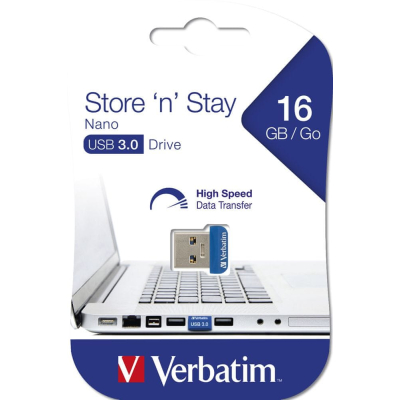 Verbatim flash disk, USB 3.0, 16GB, Nano, Store N Stay, niebieski, 98709