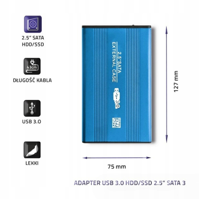 Qoltec Obudowa na dysk HDD/SSD 2.5 cala SATA3 USB 3.0 Niebieska