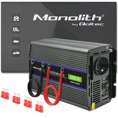 Qoltec Przetwornica napięcia Monolith 2000 MS Wave 12V/230V 1000/2000W USB