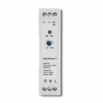 Qoltec Zasilacz na szynę DIN 20W 12V 1.67A Biały Slim