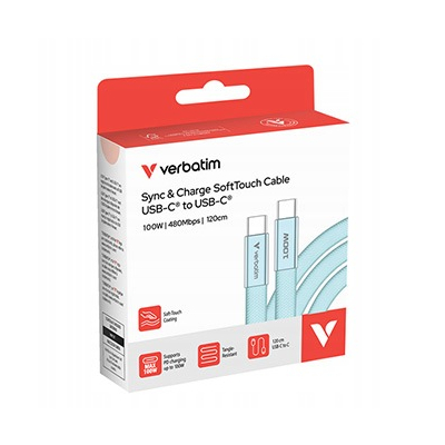 Verbatim USB-C kabel SoftTouch USB C - USB C 100W 1.2m niebieski, box 30276