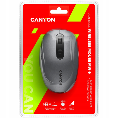 CANYON Mysz bezprzewodowa MW-9 Dwa Tryby Szara