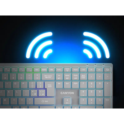 CANYON Klawiatura HKB-W11 UK/US RGB Dwa Tryby Bezprzewodowa Szara