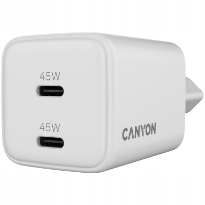 CANYON Ładowarka sieciowa CU45CC GaN 45W 2xPD EU Biała