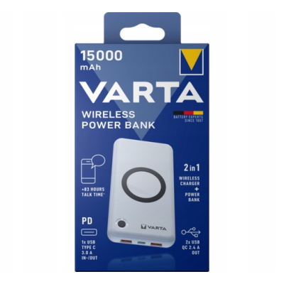 VARTA POWER BANK WIRELESS 15000mA ładowanie PD oraz bezprzewodowe