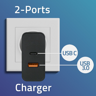 Qoltec Ładowarka Super Quick PD 1xUSB-C 1xUSB 65W 5-20V 1.5-3.25A Czarna