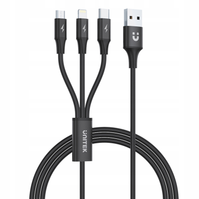 Unitek przewód ładujący USB 3 w 1 czarny C14049BK