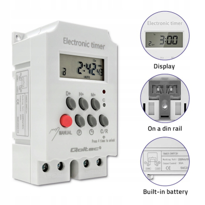 Qoltec Elektroniczny programator czasowy PC0629 na szynę DIN LCD 50629