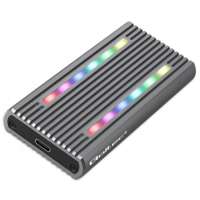 Qoltec Obudowa kieszeń na dysk M.2 SSD SATA NVMe RGB LED USB-C max 4TB