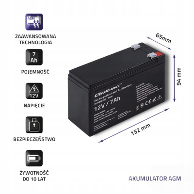 Qoltec Akumulator żelowy 12V 7Ah max.72A AGM